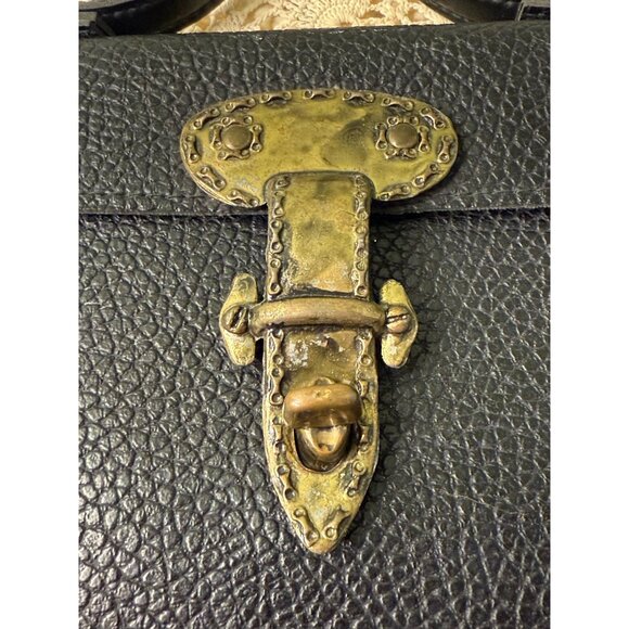 Vintage 60s Mini Black Pebble Leather Purse Escutcheon Clasp - Picture 11 of 16